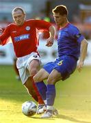 27 July 2005; Glen Crowe, Shelbourne, in action against Mirel Radoi Matei, Steuea Bucharest. UEFA Champions League, Second Qualifying Round, First Leg, Shelbourne FC v FC Steuea Bucharest, Tolka Park, Dublin. Picture credit; Brian Lawless / SPORTSFILE