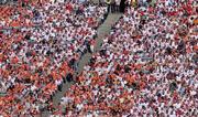 10 July 2005; Armagh and Tyrone fans watch the match. Bank of Ireland Ulster Senior Football Championship Final, Armagh v Tyrone, Croke Park, Dublin. Picture credit; Brian Lawless / SPORTSFILE