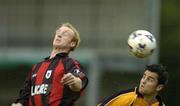 28 July 2005; Paul Keegan, Longford Town, in action against Martyn Giles, Carmarthen Town. UEFA Cup, First Qualifying Round, 2nd Leg, Carmarthen Town v Longford Town, Latham Park, Newtown, Wales. Picture credit; Matt Browne / SPORTSFILE
