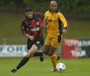 28 July 2005; Danny O'Connor, Longford Town, in action against Mark Dodds, Carmarthen Town. UEFA Cup, First Qualifying Round, 2nd Leg, Carmarthen Town v Longford Town, Latham Park, Newtown, Wales. Picture credit; Matt Browne / SPORTSFILE