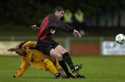 28 July 2005; Barry Ferguson, Longford Town, in action against Mark Dodds, Carmarthen Town. UEFA Cup, First Qualifying Round, 2nd Leg, Carmarthen Town v Longford Town, Latham Park, Newtown, Wales. Picture credit; Matt Browne / SPORTSFILE