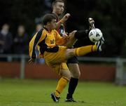 28 July 2005; Sean Dillon, Longford Town, in action against Daniel Thomas, Carmarthen Town. UEFA Cup, First Qualifying Round, 2nd Leg, Carmarthen Town v Longford Town, Latham Park, Newtown, Wales. Picture credit; Matt Browne / SPORTSFILE