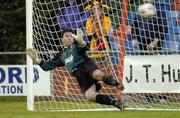 28 July 2005; Stephen O'Brien, Longford Town goalkeeper, watches the ball enter the net for Carmarthen Town third goal from a penalty kick. UEFA Cup, First Qualifying Round, 2nd Leg, Carmarthen Town v Longford Town, Latham Park, Newtown, Wales. Picture credit; Matt Browne / SPORTSFILE