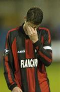 28 July 2005; A dejected Barry Ferguson, Longford Town captain, after the final whistle against Carmarthen Town. UEFA Cup, First Qualifying Round, 2nd Leg, Carmarthen Town v Longford Town, Latham Park, Newtown, Wales. Picture credit; Matt Browne / SPORTSFILE