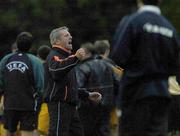 28 July 2005; Carmarthen Town manager Mark Jones celebrates his teams fifth goal against Longford Town. UEFA Cup, First Qualifying Round, 2nd Leg, Carmarthen Town v Longford Town, Latham Park, Newtown, Wales. Picture credit; Matt Browne / SPORTSFILE