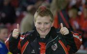 28 July 2005; Eleven year old Ethan Fitzpatrick, from Longford Town, pictured before the start of the game. UEFA Cup, First Qualifying Round, 2nd Leg, Carmarthen Town v Longford Town, Latham Park, Newtown, Wales. Picture credit; Matt Browne / SPORTSFILE