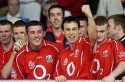 30 July 2005; Cork's Pat Dunlea, centre, celebrates with team-mates after victory over Meath. All-Ireland Junior Football Final, Cork v Meath, O'Moore Park, Portlaoise, Co. Laois. Picture credit; Brendan Moran / SPORTSFILE