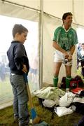 30 July 2005; Niall Quinn representing Dublin with his son Michael before the M Donnelly Poc Fada na hEireann Final. Annaverna Mountain Ravensdale, Cooley Mountains, Co. Louth. Picture credit; Damien Eagers / SPORTSFILE