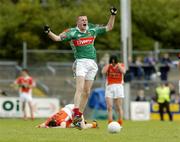 30 July 2005; Pierce Hanley, Mayo, celebrates after the final whistle against Armagh. All-Ireland Minor Football Quarter-Final, Mayo v Armagh, Dr. Hyde Park, Roscommon. Picture credit; Matt Browne / SPORTSFILE