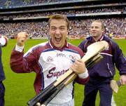 31 July 2005; Liam Donoghue, Galway goalkeeper and captain celebrates with team-mate Kevin Broderick after victory over Tipperary. Guinness All-Ireland Hurling Championship, Quarter-Final, Galway v Tipperary, Croke Park, Dublin. Picture credit; Damien Eagers / SPORTSFILE