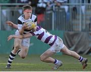 26 February 2014; Max Kearney, Belvedere, is tackled by Connell Kennelly, Clongowes. Beauchamps Leinster Schools Junior Cup, Quarter-Final, Clongowes v Belvedere, Donnybrook Stadium, Donnybrook, Dublin. Picture credit: Matt Browne / SPORTSFILE
