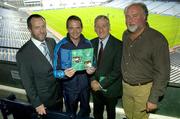 28 July 2005; At the draw in Croke Park for the 2005 Martin Donnelly Poc Fada na hEireann Final to be held on the Cooley Mountains, Co. Louth on Saturday next, 30th July, were, from left, Sean Kelly, President of the GAA, Clare goalkeeper David Fitzgerald, Donie Nealon, Chairman of the National Puc Fada Competition and Martin Donnelly, sponsor. Picture credit; Brendan Moran / SPORTSFILE