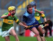 18 April 1999; Barry Loughane of St Caimin's in action against Patrick O'Connor of Enniscorthy CBS during GAA All-Ireland Post Primary Senior B Schools Hurling Paddy Drummond Cup Final match between St Caimin's, Clare and Enniscorthy CBS, Wexford at Croke Park in Dublin. Photo by Matt Browne/Sportsfile
