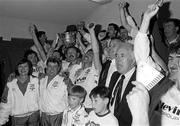 13 May 1990; Bray Wanderers players and officials celebrate with the cup after the FAI Cup Final match between Bray Wanderers and St Francis FC at Lansdowne Road in Dublin. Photo by Ray McManus/Sportsfile