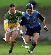 10 April 1999; David Sweeney of Dublin in action against Johnny Pilkington of Offaly during the Church & General National Hurling League Division 1A match between Offaly and Dublin at St Brendan's Park in Birr, Offaly. Photo by Ray McManus/Sportsfile