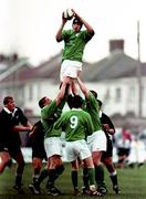1 April 1999; Des Dillon of Ireland takes the ball in a lineout during the IRB U18 Rugby World Cup Semi-Final match between New Zealand and Ireland at Brewery Field in Bridgend, Wales. Photo by Matt Browne/Sportsfile