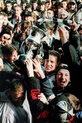 23 April 1995; Dundalk captain James Coll with the Premier Division trophy after the Bord Gáis National League Premier Division match between Dundalk and Galway United at Oriel Park in Dundalk, Louth. Photo by Sportsfile