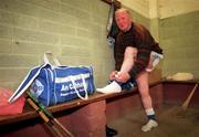 15 April 1999; 52 year-old Cavan hurling goalkeeper Enda Sheridan prepares for training at Breffni Park in Cavan. Photo by Brendan Moran/Sportsfile