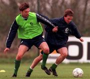 26 April 1999; David Connolly is tackled by Gary Breen during Republic of Ireland Squad training at the AUL Sports Complex in Clonshaugh, Dublin. Photo by Matt Browne/Sportsfile
