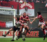 14 May 1994; Gerry Carr of Sligo Rovers, centre, scores his side's winning goal during the FAI Cup Final match between Sligo Rovers and Derry City at Lansdowne Road in Dublin. Photo by Ray McManus/Sportsfile
