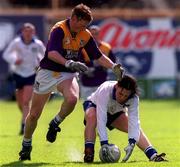 18 April 1999; Declan Newell of St Jarlath's in action against Niall Murphy of Good Counsel during GAA All-Ireland Post Primary Senior A Schools Football Hogan Cup Final match between St Jarlath's Tuam, Galway and Good Counsel New Ross, Wexford at Croke Park in Dublin. Photo by Matt Browne/Sportsfile