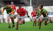 25 April 1999; Padraig O'Mahony of Cork in action against Jimmy McGuinness, left, and Jody Devine of Meath during the Church and General National Football League Semi-Final match between Cork and Meath at Croke Park in Dublin. Photo by Aoife Rice/Sportsfile