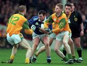 11 April 1999; Seamus Moynihan of Kerry in action against Graham Geraghty, left, and Ray Magee of Meath during the Church & General National Football League Division 1 Quarter-Final match between Kerry and Meath at the Gaelic Grounds in Limerick. Photo by Brendan Moran/Sportsfile