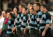 17 April 1999; The Shannon team, including Mark McDermott, right, and Andrew Thompson, stand for a minute's silence prior to the AIB All-Ireland League Division 1 semi-final match between Cork Constitution RFC and Shannon RFC at Temple Hill in Cork. Photo by Brendan Moran/Sportsfile