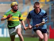 18 April 1999; Stuart Orpen of St Caimin's in action against Patrick O'Connor of Enniscorthy CBS during GAA All-Ireland Post Primary Senior B Schools Hurling Paddy Drummond Cup Final match between St Caimin's, Clare and Enniscorthy CBS, Wexford at Croke Park in Dublin. Photo by Matt Browne/Sportsfile