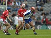 24 July 2005; Seamus Prendergast, Waterford, in action against Kieran Murphy, left, and Ronan Curran, Cork. Guinness All-Ireland Senior Hurling Championship Quarter-Final, Cork v Waterford, Croke Park, Dublin. Picture credit; Ray McManus / SPORTSFILE