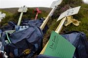 30 July 2005; Competitors changing bags pictured before the M Donnelly Poc Fada na hEireann Final. Annaverna Mountain Ravensdale, Cooley Mountains, Co. Louth. Picture credit; Damien Eagers / SPORTSFILE