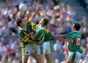 7 August 2005; Tom O'Sullivan, left, and Seamus Moynihan, Kerry, in action against Austin O'Malley and Alan Dillon, Mayo. Bank of Ireland Senior Football Championship Quarter-Final, Kerry v Mayo, Croke Park, Dublin. Picture credit; David Maher / SPORTSFILE