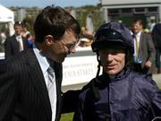 7 August 2005; Aidan O'Brien,Trainer, and Kieran Fallon, Jockey, after winning the Independent Waterford Wedgwood Phoenix Stakes with George Washington. Curragh Racecourse, Co. Kildare. Picture credit; Matt Browne / SPORTSFILE