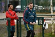 27 February 2014; Munster's Casey Laulala, left, and James Downey arrive for squad training ahead of their Celtic League 2013/14, Round 16, game against Scarlets on Saturday. Munster Rugby Squad Training, Cork Institute of Technology, Bishopstown, Cork. Picture credit: Diarmuid Greene / SPORTSFILE
