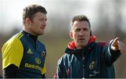 27 February 2014; Munster head coach Rob Penney in conversation with Donnacha Ryan during squad training ahead of their Celtic League 2013/14, Round 16, game against Scarlets on Saturday. Munster Rugby Squad Training, Cork Institute of Technology, Bishopstown, Cork. Picture credit: Diarmuid Greene / SPORTSFILE