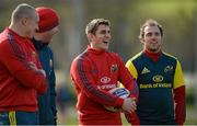 27 February 2014; Munster forwards coach Anthony Foley shares a laugh with Tommy O'Donnell, left, Ian Keatley and Duncan Williams, right, during squad training ahead of their Celtic League 2013/14, Round 16, game against Scarlets on Saturday. Munster Rugby Squad Training, Cork Institute of Technology, Bishopstown, Cork. Picture credit: Diarmuid Greene / SPORTSFILE