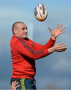 27 February 2014; Munster's Tommy O'Donnell wins possession in a lineout during squad training ahead of their Celtic League 2013/14, Round 16, game against Scarlets on Saturday. Munster Rugby Squad Training, Cork Institute of Technology, Bishopstown, Cork. Picture credit: Diarmuid Greene / SPORTSFILE
