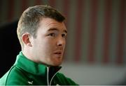27 February 2014; Ireland's Peter O'Mahony during a press conference ahead of their RBS Six Nations Rugby Championship match against Italy on Saturday the 8th of March. Ireland Rugby Press Conference, Newforge Country Club, Belfast, Co. Antrim. Picture credit: Oliver McVeigh / SPORTSFILE