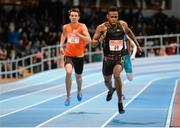 26 February 2014; Tabarie Henry, right, on his way to winning the men's 400m event, from second place Timmy Crowe, left, during the AIT International Arena Grand Prix. Athlone Institute of Technology International Arena, Athlone, Co. Westmeath. Picture credit: Stephen McCarthy / SPORTSFILE