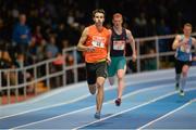 26 February 2014; Timmy Crowe competes in the men's 400m event during the AIT International Arena Grand Prix. Athlone Institute of Technology International Arena, Athlone, Co. Westmeath. Picture credit: Stephen McCarthy / SPORTSFILE
