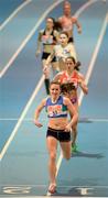 26 February 2014; Diane Ramsey crosses the line to win the women's 400m event during the AIT International Arena Grand Prix. Athlone Institute of Technology International Arena, Athlone, Co. Westmeath. Picture credit: Stephen McCarthy / SPORTSFILE