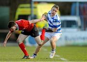 27 February 2014; John Gallagher, Blackrock College, in action against Robert Mackey, CUS. Beauchamps Leinster Schools Junior Cup, Quarter-Final, Blackrock College v CUS, Donnybrook Stadium, Donnybrook, Dublin. Picture credit: Piaras Ó Mídheach / SPORTSFILE