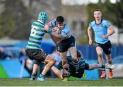 27 February 2014; Chris Carey, St. Michael's College, is tackled by Tom Dempsey, left, and Stephen Bourke, St. Gerard's College. Beauchamps Leinster Schools Junior Cup, Quarter-Final, St. Gerard's College v St. Michael's College, Templeville Road, Dublin. Picture credit: Dáire Brennan / SPORTSFILE