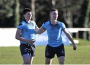 27 February 2014; Harry Byrne, left, and Conor Quinn, St. Michael's College, celebrate after the game. Beauchamps Leinster Schools Junior Cup, Quarter-Final, St. Gerard's College v St. Michael's College, Templeville Road, Dublin. Picture credit: Dáire Brennan / SPORTSFILE