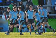 27 February 2014; St. Michael's College players celebrate after scoring their side's fourth try. Beauchamps Leinster Schools Junior Cup, Quarter-Final, St. Gerard's College v St. Michael's College, Templeville Road, Dublin. Picture credit: Dáire Brennan / SPORTSFILE