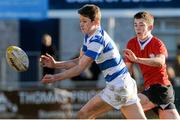 27 February 2014; Reece Plumtree, Blackrock College, is tackled by Liam Howley, CUS. Beauchamps Leinster Schools Junior Cup, Quarter-Final, Blackrock College v CUS, Donnybrook Stadium, Donnybrook, Dublin. Picture credit: Piaras Ó Mídheach / SPORTSFILE