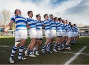27 February 2014; The Blackrock College squad sing with their supporters before the game. Beauchamps Leinster Schools Junior Cup, Quarter-Final, Blackrock College v CUS, Donnybrook Stadium, Donnybrook, Dublin. Picture credit: Piaras Ó Mídheach / SPORTSFILE