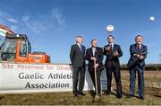 28 February 2014; Uachtáran Chumann Lúthchleas Gael Liam Ó Néill and Ard Stiúrthóir Páraic Ó Dúfaigh, left, with Minister for Transport, Tourism and Sport Leo Varadkar TD, second from right, and Sean Benton, Chairman of the National Sports Campus Development Association, at the ‘sod-turning’ of the new GAA development at the National Sports Campus, National Sports Campus, Blanchardstown, Dublin 15. Picture credit: Pat Murphy / SPORTSFILE