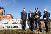 28 February 2014; Uachtáran Chumann Lúthchleas Gael Liam Ó Néill and Ard Stiúrthóir Páraic Ó Dúfaigh, left, with Minister for Transport, Tourism and Sport Leo Varadkar TD, second from right, and Paddy Naughton, Chairman of the GAA National Infrastructure Committee, extreme right, at the ‘sod-turning’ of the new GAA development at the National Sports Campus, National Sports Campus, Blanchardstown, Dublin 15. Picture credit: Pat Murphy / SPORTSFILE
