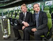 28 February 2014; Republic of Ireland manager Martin O'Neill and St. Patrick's Athletic manager Liam Buckley, in attendance at the 2014 SSE Airtricity League Launch. Aviva Stadium, Lansdowne Road, Dublin. Picture credit: David Maher / SPORTSFILE